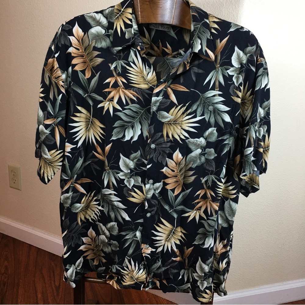 Hollis River Men's Hawaiian Black Floral Print Shirt Size XXL